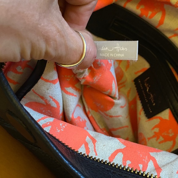 India Hicks Carmen fold over Black Leather Clutch with tassel - Picture 5 of 8